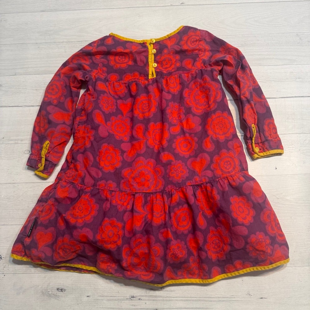 Polarn O. Pyret girls long sleeve floral dress red yellow purple 1.5-2 years - Picture 7 of 7